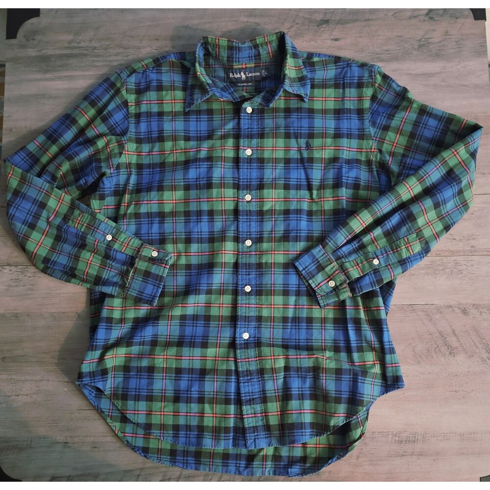 Ralph Lauren Men's Classic Fit Plaid Button Down Long Sleeve Shirt Size Large